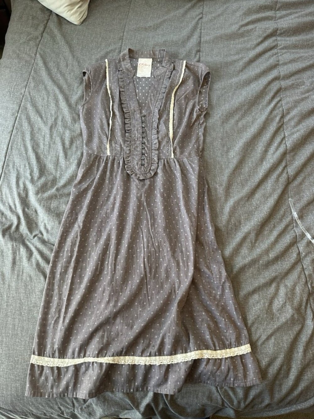 Chulo Pony Dress Small Petite Gray Midi 100% Cotton Cottagecore Indie Prairie